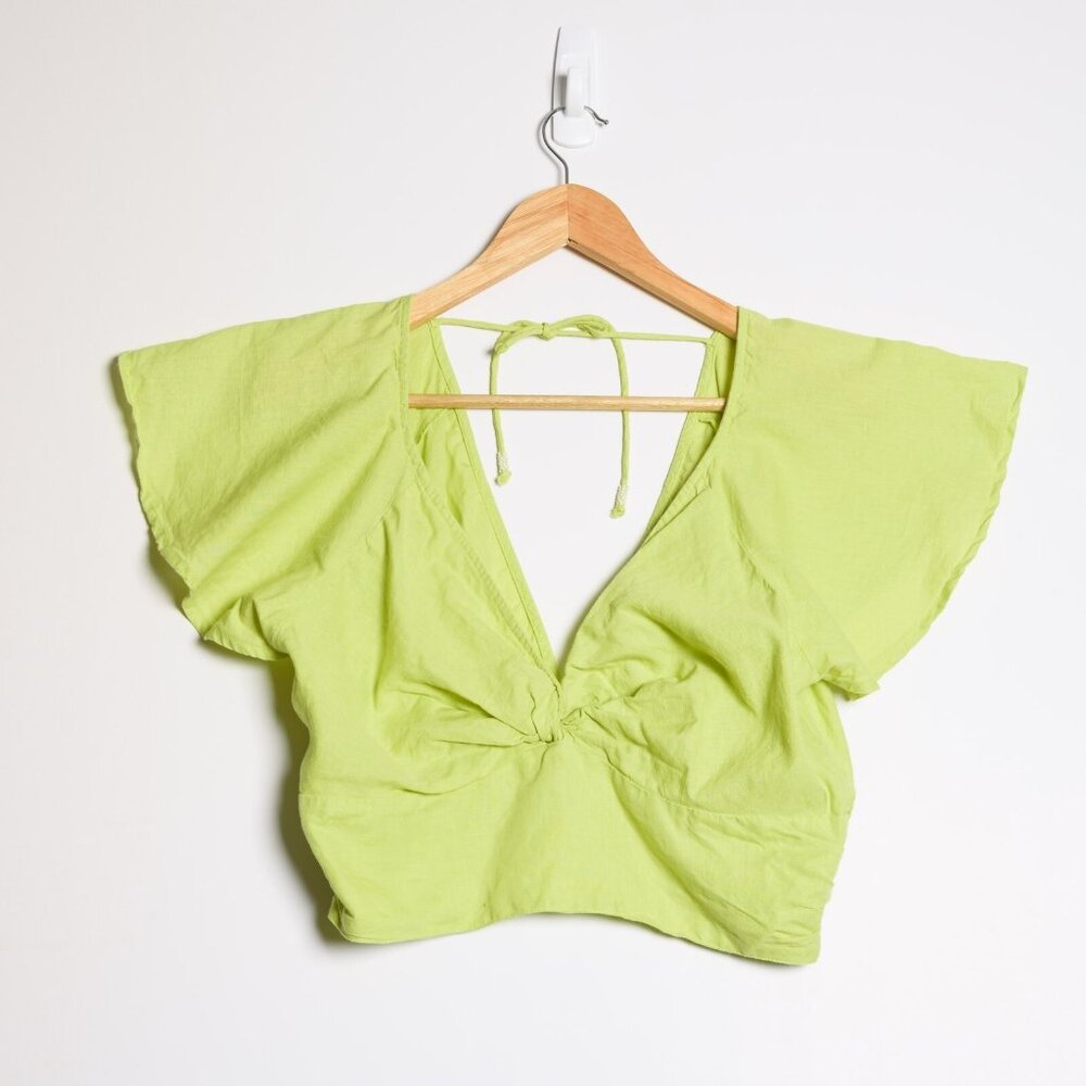 Anthropologie Womens M Linen Blend Top Green